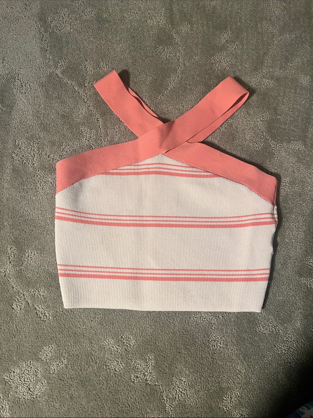 Babaton White & Pink Striped Cropped Halter Tank